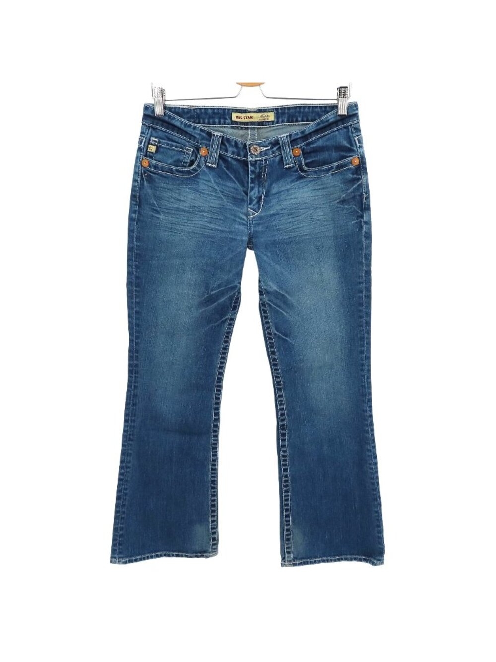 Big Star Womens 28 Short Maddie Mid Rise Blue Whiskered Embroidered Denim Jeans